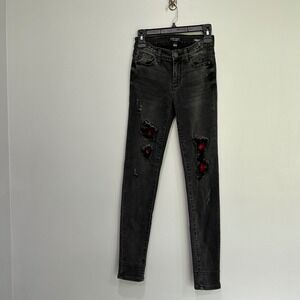 Judy Blue‎ Black Wash Plaid Patch Distressed Skinny Jeans Size 0/24